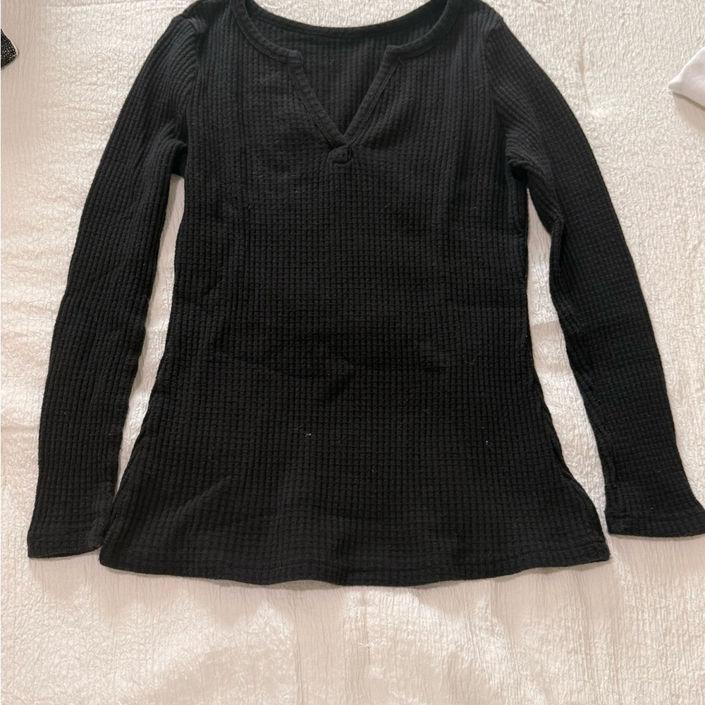 Black Long Sleeve Ribbed Top